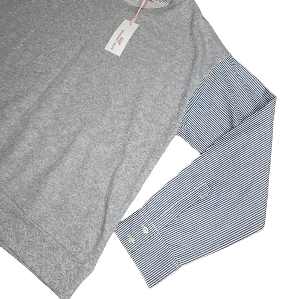 Vineyard Vines mixed media sweat shirt cape cod striped sleeve pull over size XL - Picture 6 of 6